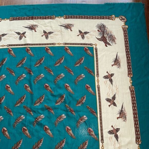 Vtg Gina Ruccini pheasants & feathers extra large scarf or wrap - Picture 3 of 9